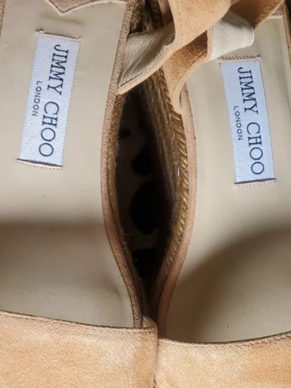 Jimmy Choo Suede Espadrille Wedge Sandals with Crystal Buckle Size 8